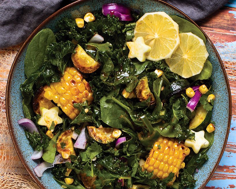Vegan Grilled Kale and Sweetcorn Salad
