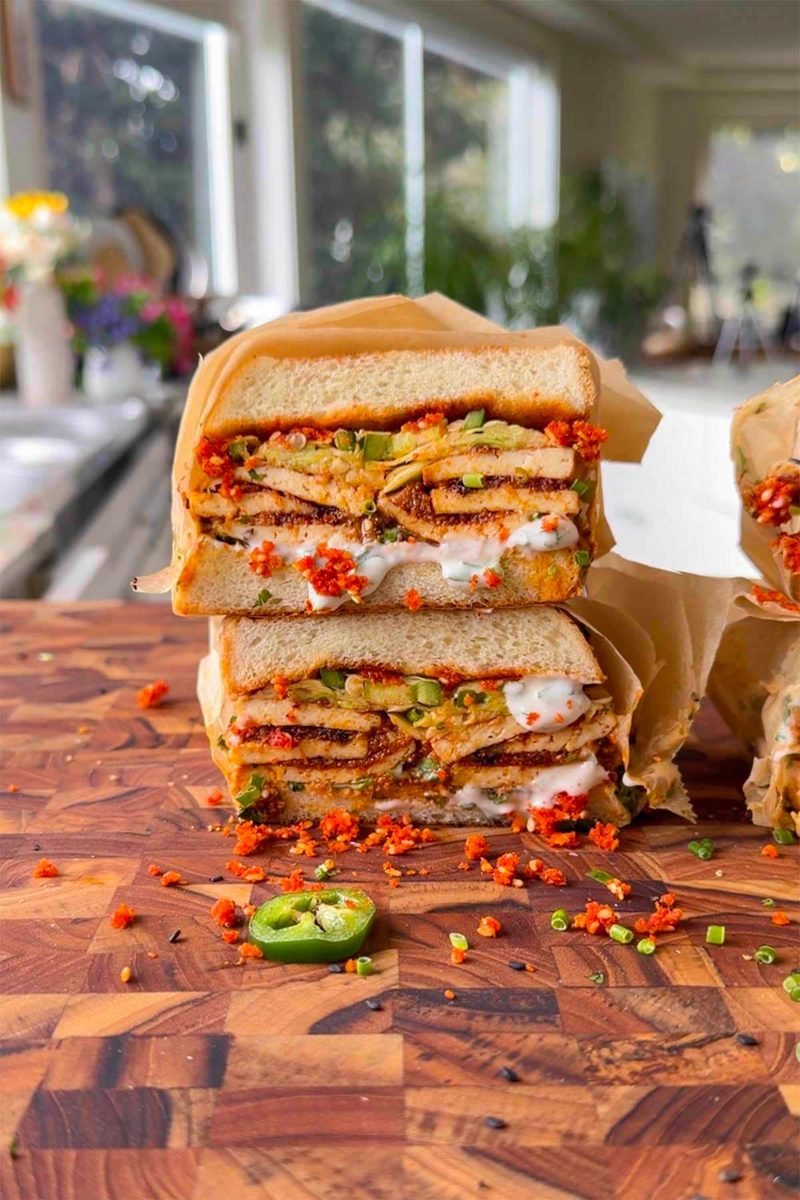 Toasted Garlic Chili Coconut Tofu Sandwich (Vada Pav chutney Tofu)