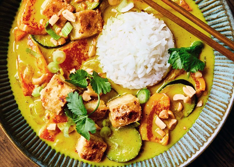 Vegan Thai Yellow Curry with Crispy Tofu & Jasmine Rice